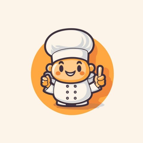 Cute chef cartoon character with thumbs up. Vector Illustration.