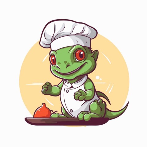 Frog chef character vector illustration. Cute cartoon crocodile