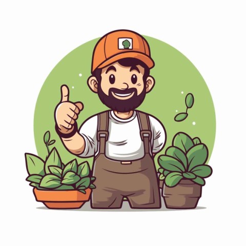 Gardener with plants. Vector illustration of a cartoon character