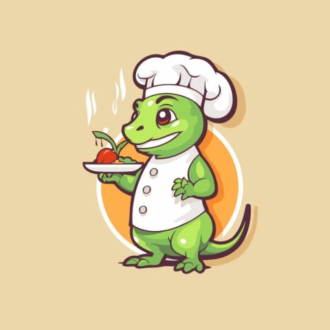 Cute crocodile chef cartoon character. Vector illustration for y