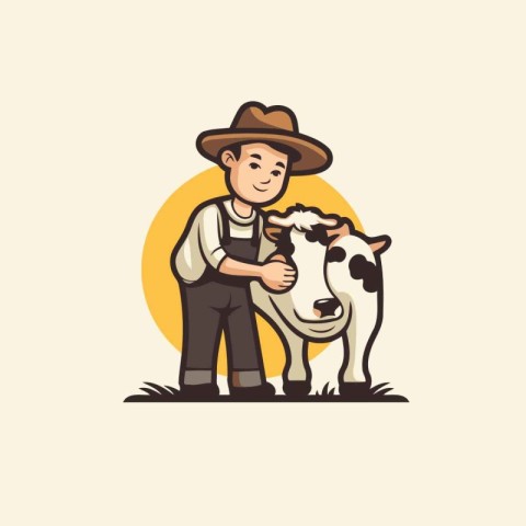 Farmer with cow. Farm animal. Vector illustration in flat style