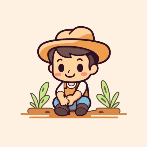 Cute little farmer cartoon character vector illustration. Cute l