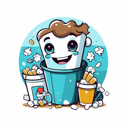 Vector illustration of a cup of cola with a happy face.