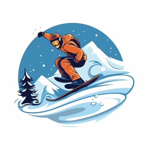 Snowboarder jumping in the snow. Vector illustration for your de