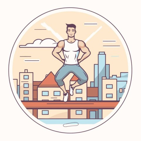 Vector illustration of a man running in the city. Healthy lifest