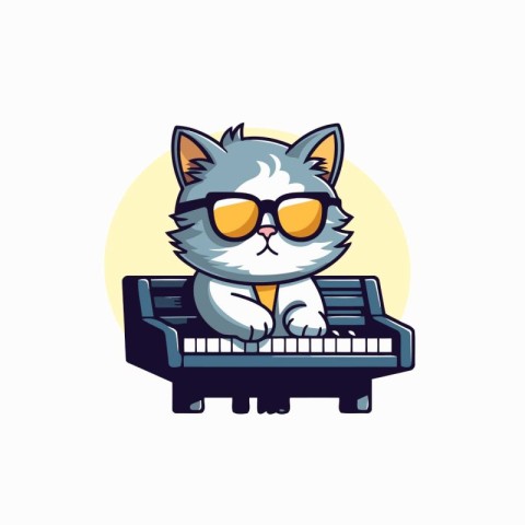 Illustration of a cute cat playing the piano. Vector illustratio