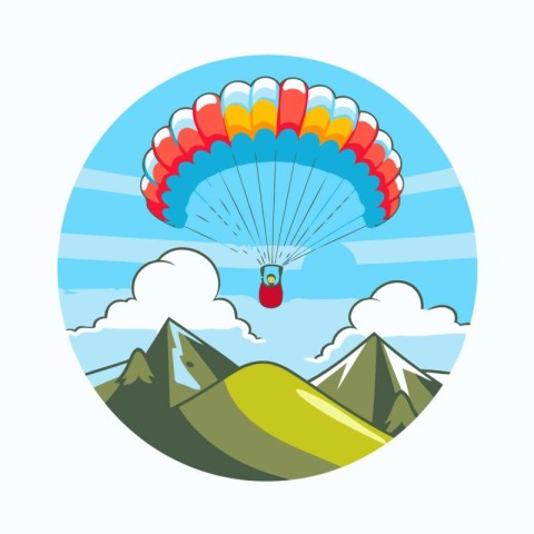 Parachutist on the background of mountains. Vector illustration.