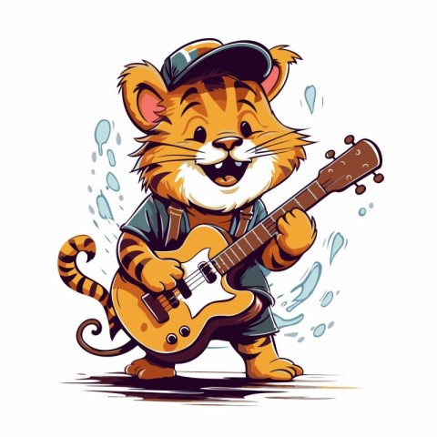 Tiger playing guitar. Vector illustration of a tiger playing gui