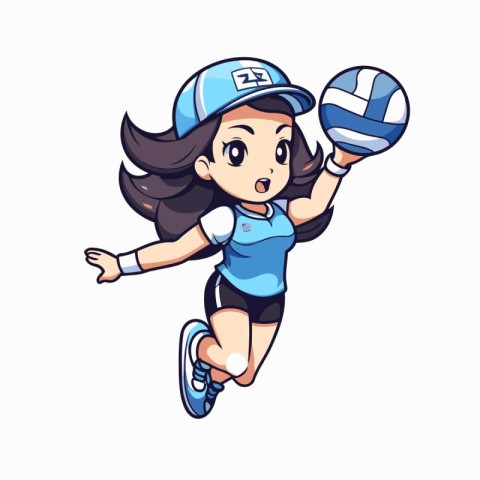 Illustration of a Female Beach Volleyball Player Flying with Bal