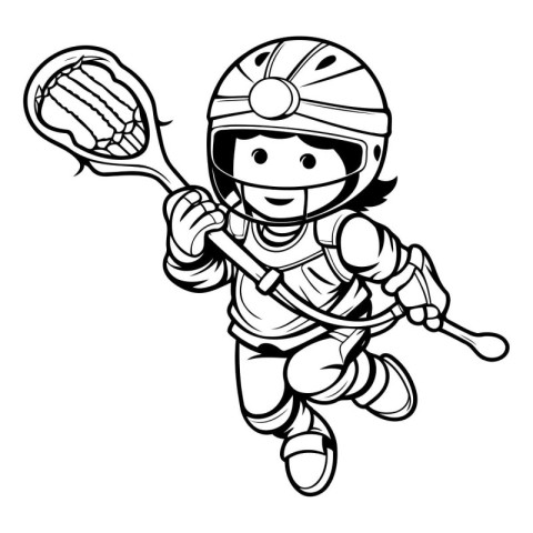 Mascot illustration of a hockey player running with a racket.