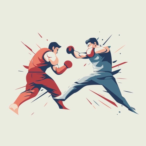 Martial arts. Two men are fighting. Vector illustration in retro