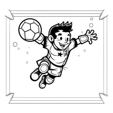 Cartoon soccer player. Black and white illustration for coloring