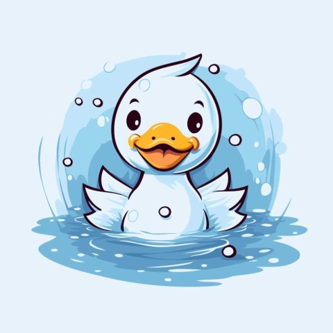 Cute duck swimming in the water. Vector illustration. Cartoon st