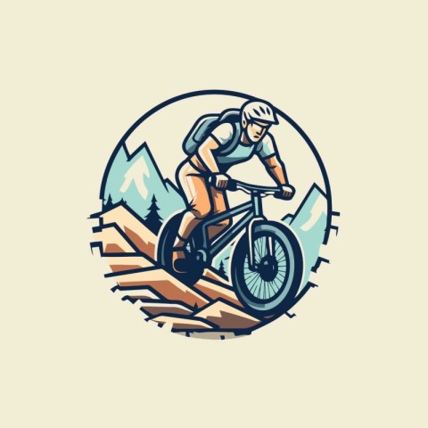 Mountain biker vector illustration. vintage style. badge. label