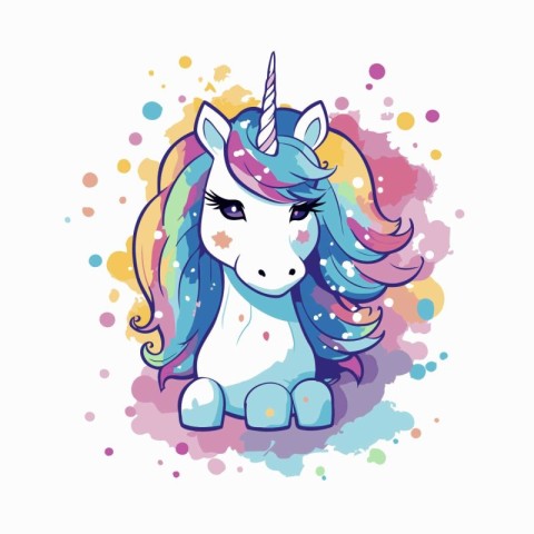 Cute unicorn with rainbow hair. Vector illustration in cartoon s