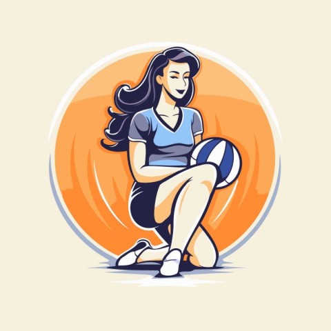 Female volleyball player with ball in hand. Vector illustration