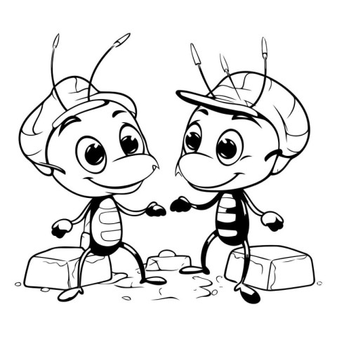 Black and White Cartoon Illustration of Cute Ant Fantasy Charact