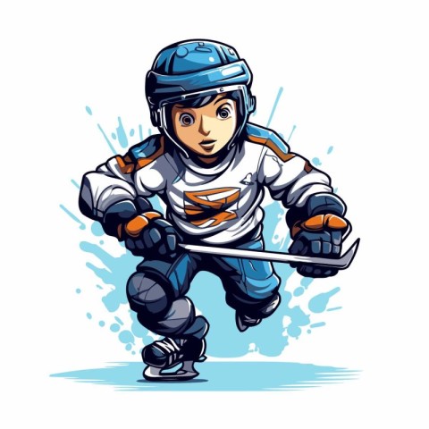 Ice hockey player vector illustration. Cartoon ice hockey player