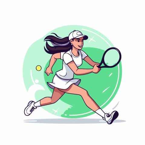 Tennis player. Young woman playing tennis. Vector illustration i