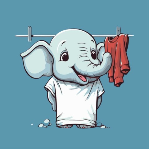 Cute cartoon elephant with clothes hanging on the clothesline. V