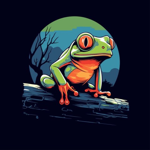 Frog on the tree. Vector illustration for t-shirt design