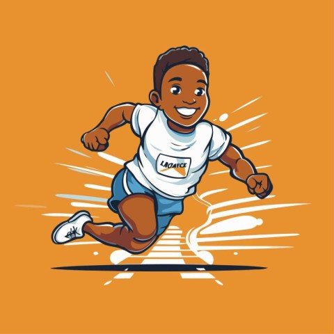 African american boy running. Vector illustration isolated on or