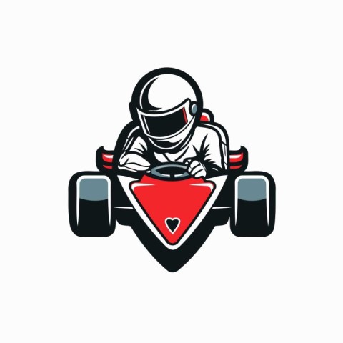 Mascot template with racing car and driver. isolated vector illu