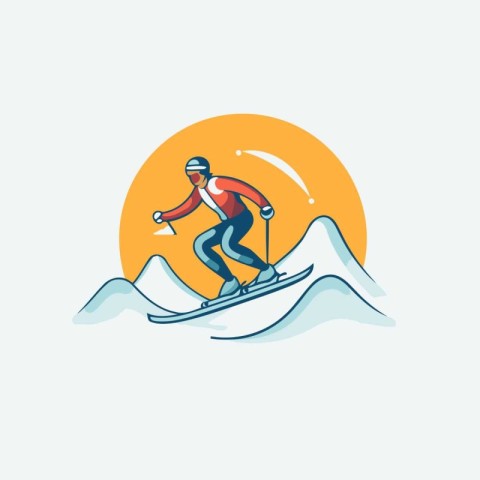 Skier on the snowboard. Flat design. Vector illustration.