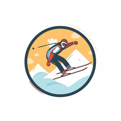 Skier logo design template. Extreme winter sport vector illustra