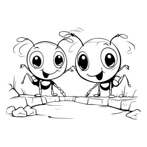 Black and White Cartoon Illustration of Funny Ants Animal Charac