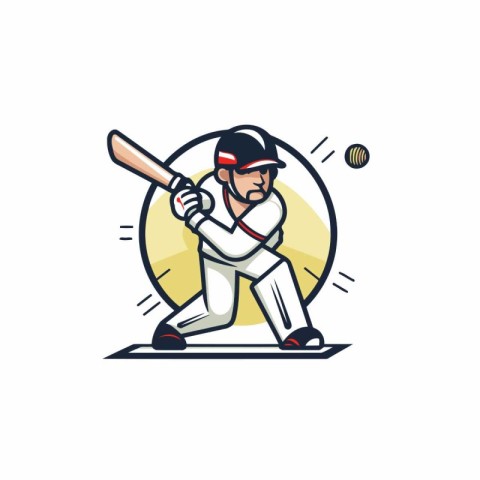 Cricket player hitting the ball with bat. Vector illustration.