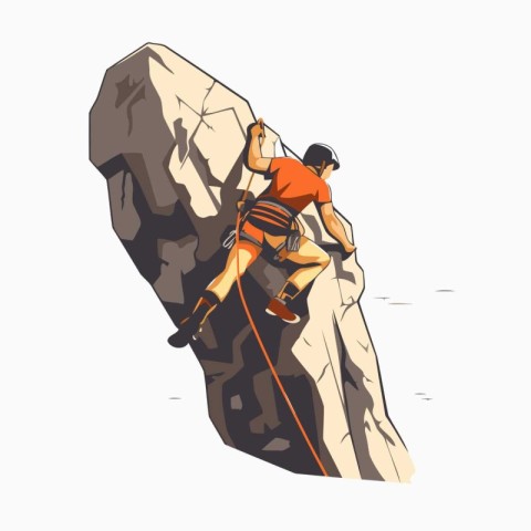 Male climber climbs on a rock. Vector illustration in cartoon st