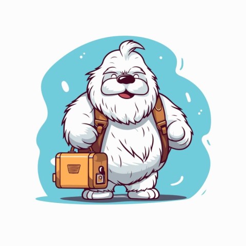 Cute cartoon dog with backpack and briefcase. Vector illustratio