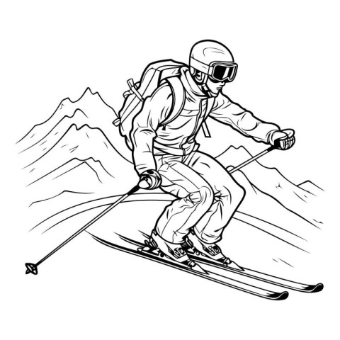 Skier skiing downhill. sketch for your design. Vector illustrati