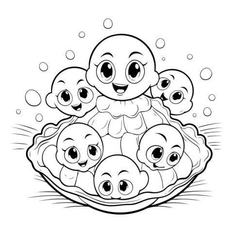 Black and white vector illustration of a group of baby animals i