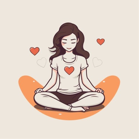 Young woman meditating in lotus pose. vector cartoon illustratio