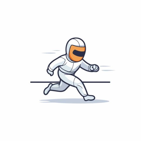 Astronaut running fast. Vector illustration in cartoon comic sty