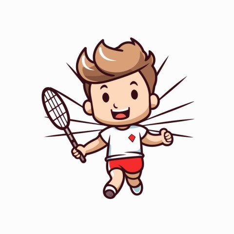 Boy playing badminton cartoon vector Illustration on a white bac