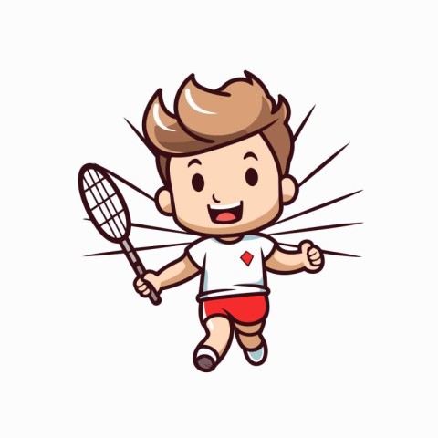 Boy playing badminton cartoon vector Illustration on a white bac