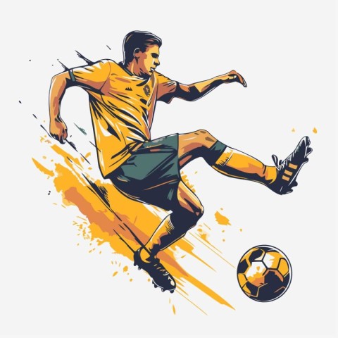 Soccer player kicks the ball. Vector illustration of a soccer pl