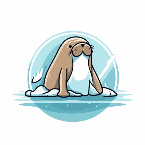 Vector illustration of cute walrus on ice. Vector illustration o