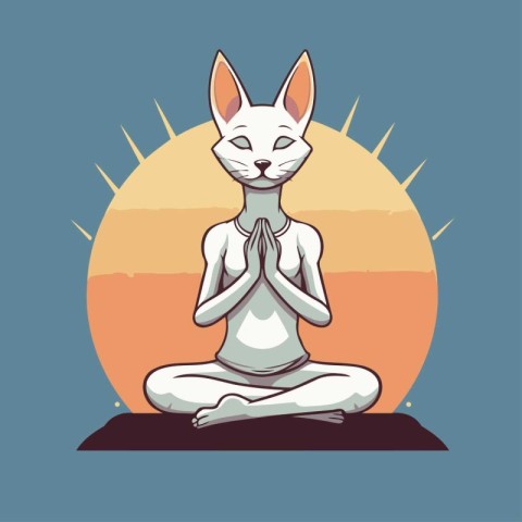 Yoga cat in the lotus position. Vector cartoon illustration.