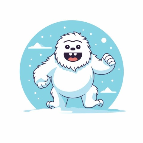 Funny cartoon white lion with snowflakes. Vector illustration.