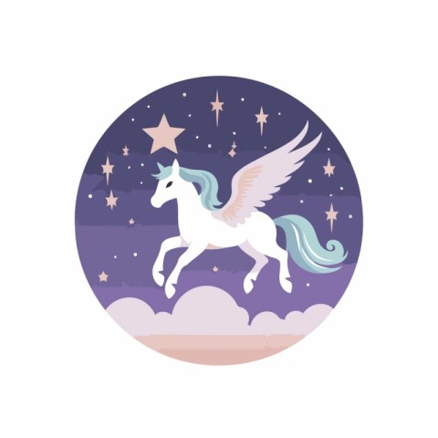 Unicorn in the starry sky. Vector illustration in flat style.