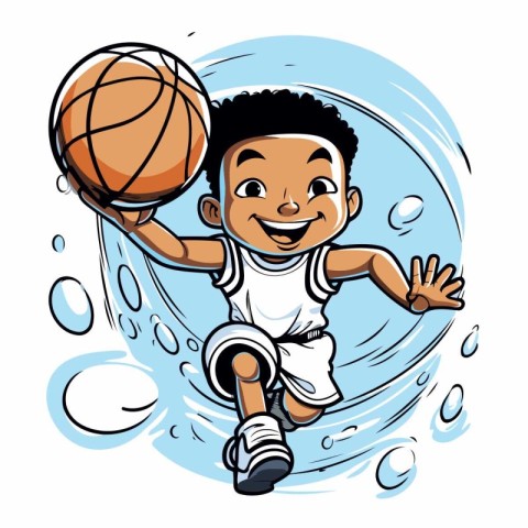 Cartoon boy playing basketball. Vector illustration of a boy pla