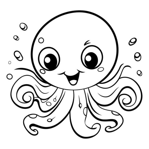 Coloring Page Outline Of Cute Octopus Cartoon Character Vector I