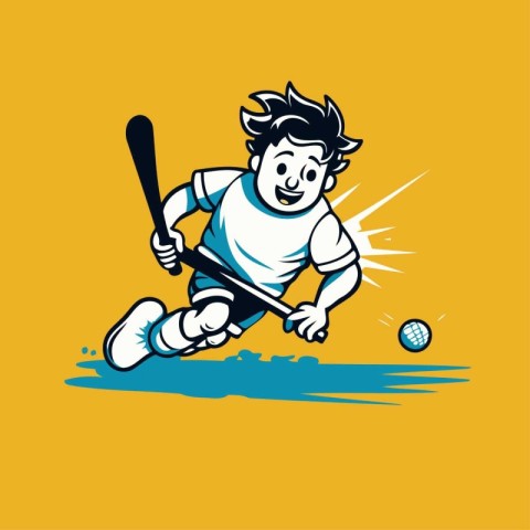 Cricket player vector illustration on yellow background. Retro s