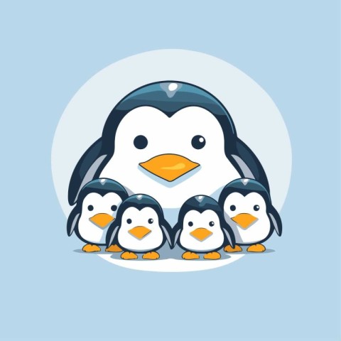 Penguin family icon. Cute cartoon penguin vector illustration