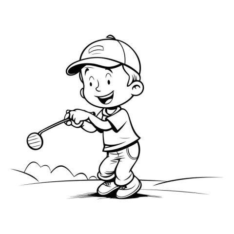 Boy playing golf. Vector illustration of a cartoon boy playing g