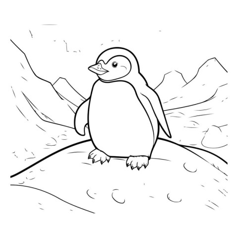 Coloring Page Outline Of penguin on the cliff. Vector illustrati